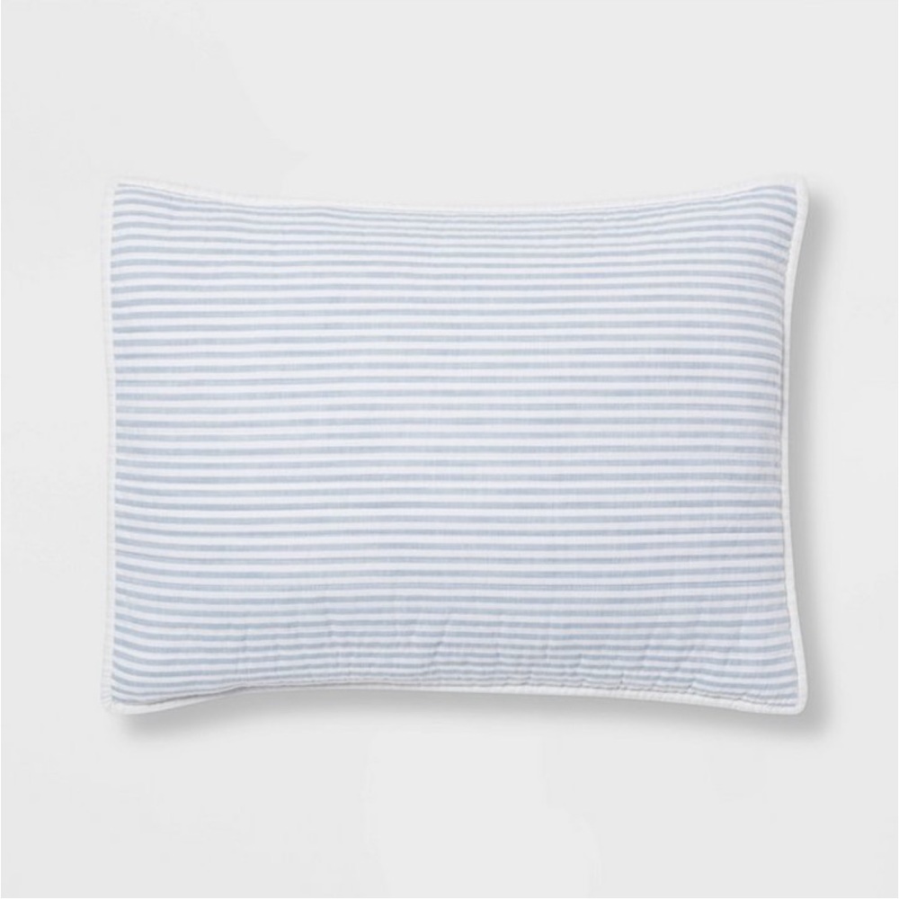Threshold - 26” x 20 Standard Reversible Cotton Stripe Quilt Sham Light Blue
